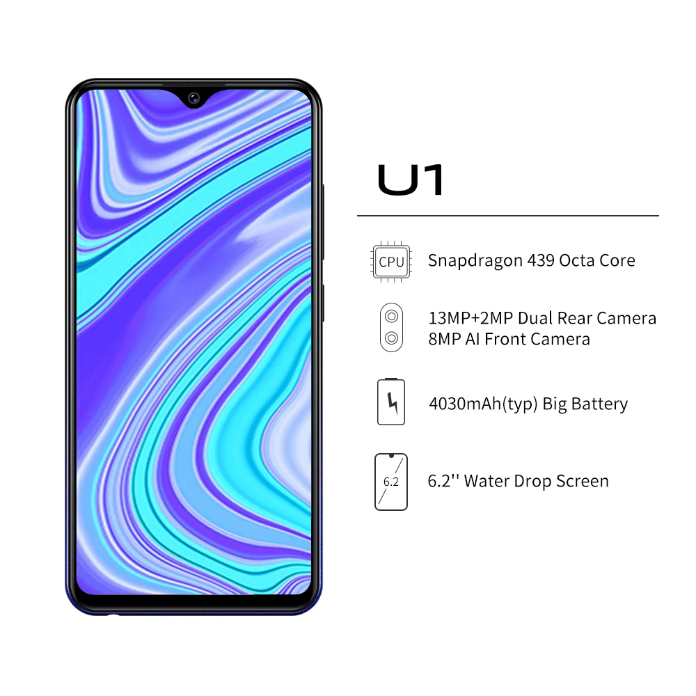 Vivo U1 экран 6 2 дюйма 4 Гб ОЗУ 64 ПЗУ мобильный телефон четыре ядра распознавание лица