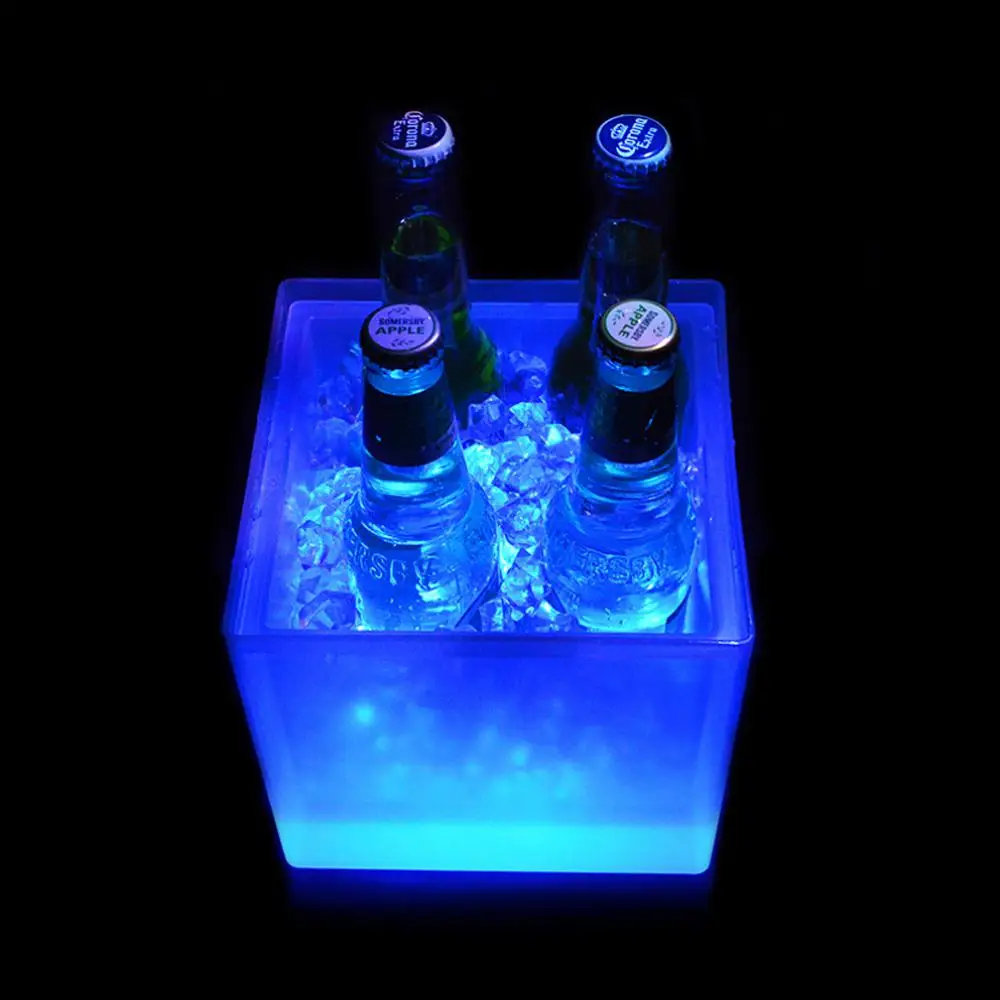 Светодиодный ведро для льда, Двухслойное квадратное ведро для пива, цвет RGB, меняющее цвет, прочное ведро для льда, вина, 3,5 л, для бара