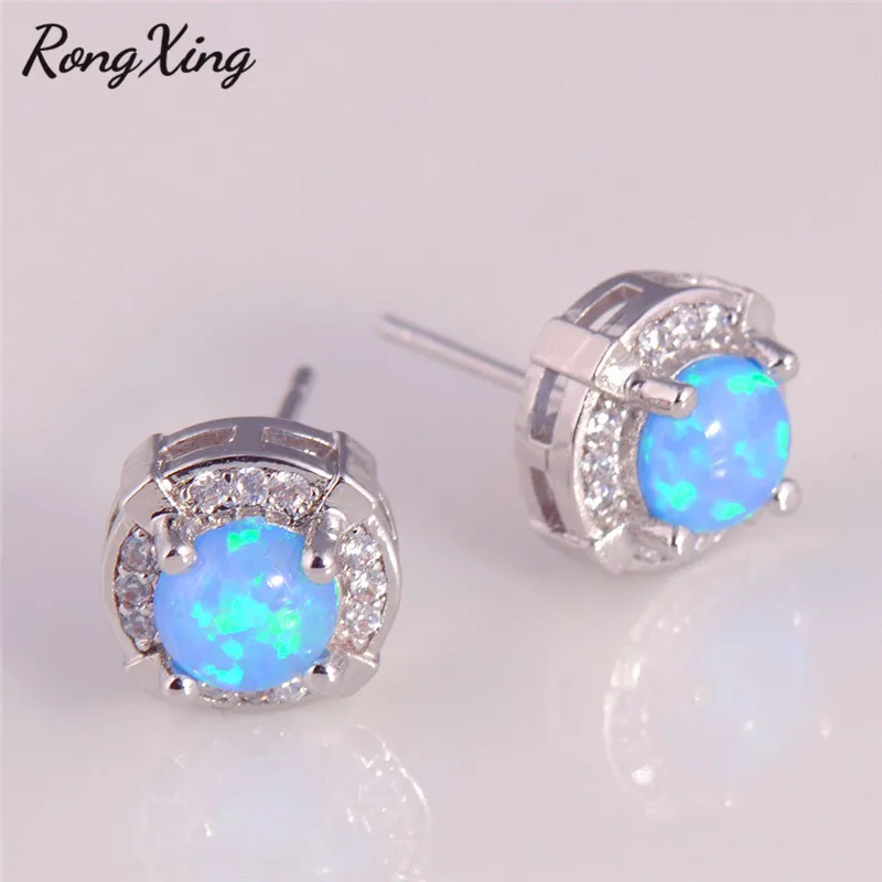 Blue RongXing, простые, модные, Круглые, синие/белые, огненный опал, серьги-гвоздики для женщин, 925 пробы, заполненные серебром, свадебные серьги, Ear0787 - Окраска металла: Blue