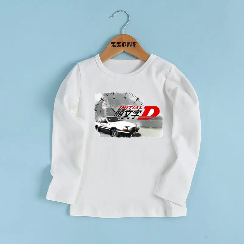 Kids Cool Car Design Clothes Boys and Girls Anime AE86 Initial D Drift Print T shirt Children Long Sleeve T-shirt LKP2419 | Детская
