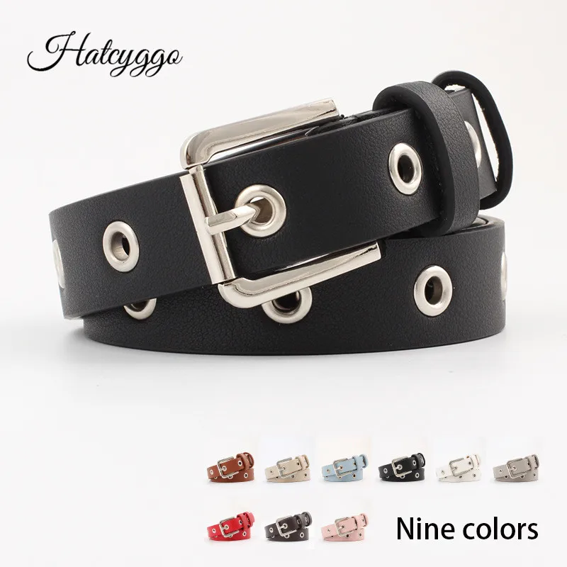 

HATCYGGO Slim Belts For Women Punk Concave Shape Belt Girl Metal Round Hole Waistband Female Ladies Straps Apparel Accessories