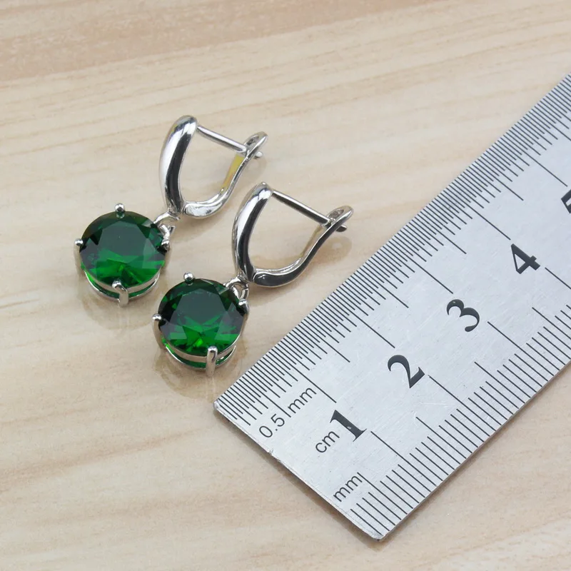 Маленький круглый серебряный цвет с натуральными камнями CZ Зеленый Ювелирные