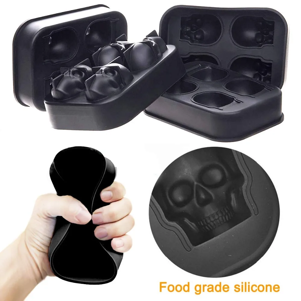 Ледяной кубик 4 сетки 3D череп голова ледяной форма для Хэллоуина Череп виски вино