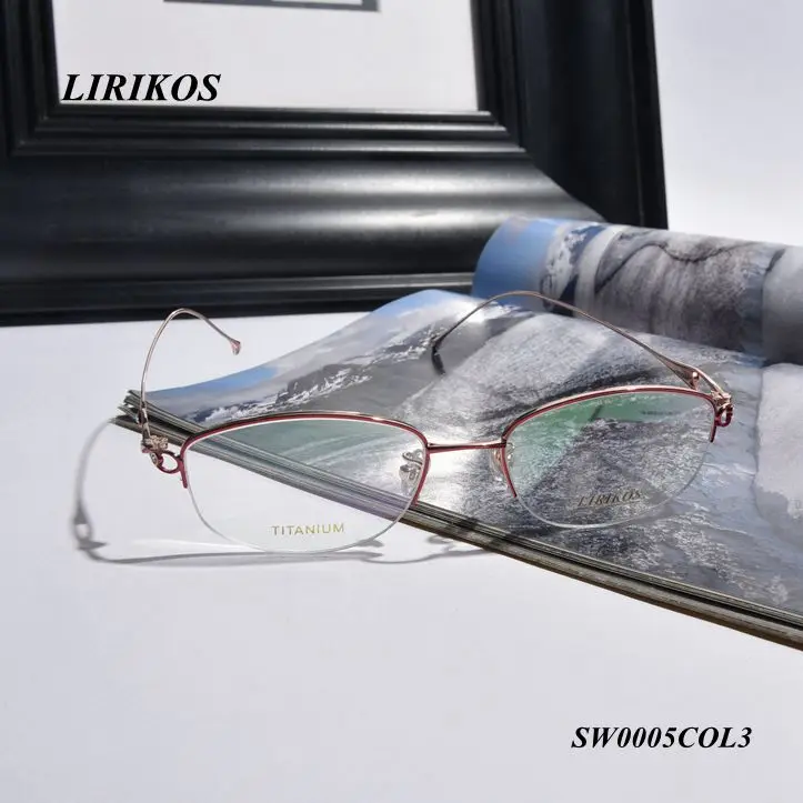 RED LIRIKOS чистый титан выдалбливают с Ablaze бизнес женщин чтения полуоправы очки для чтения прозрачные линзы для глаз Fmale очки - Цвет оправы: RED