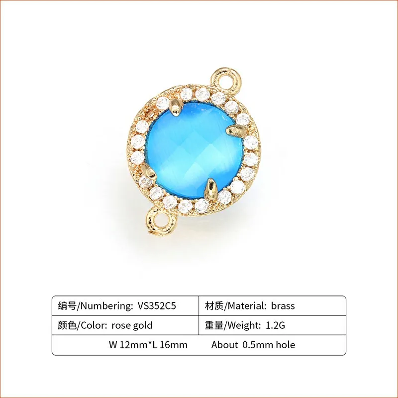 blue ZHUKOU 12x16 мм латунные кубические циркония круглые коннекторы с кристаллами для ожерелья ручной работы для изготовления ювелирных изделий Модель: VS352 - Цвет: blue
