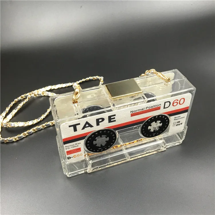 Audiotape вечерняя сумка, дизайнерская, персонализированная, прозрачная, на лентах, кассет, дневной клатч, сумка-мессенджер, дамская сумочка, вечерние сумочки