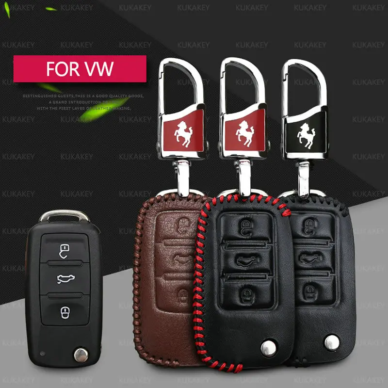 KUKAKEY чехол для автомобильного ключа Volkswagen из натуральной кожи VW Polo Golf Passat Touareg