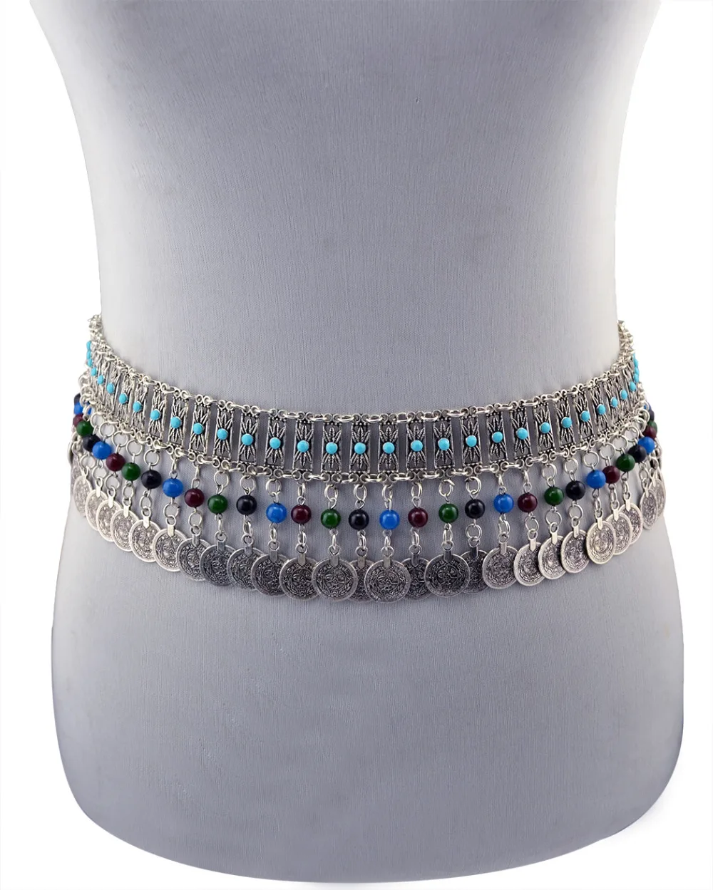 

Bohemian retro belly Belt carved flower resin Colorful bead coins tassel women Men body Dance waist chain jewelry vintage
