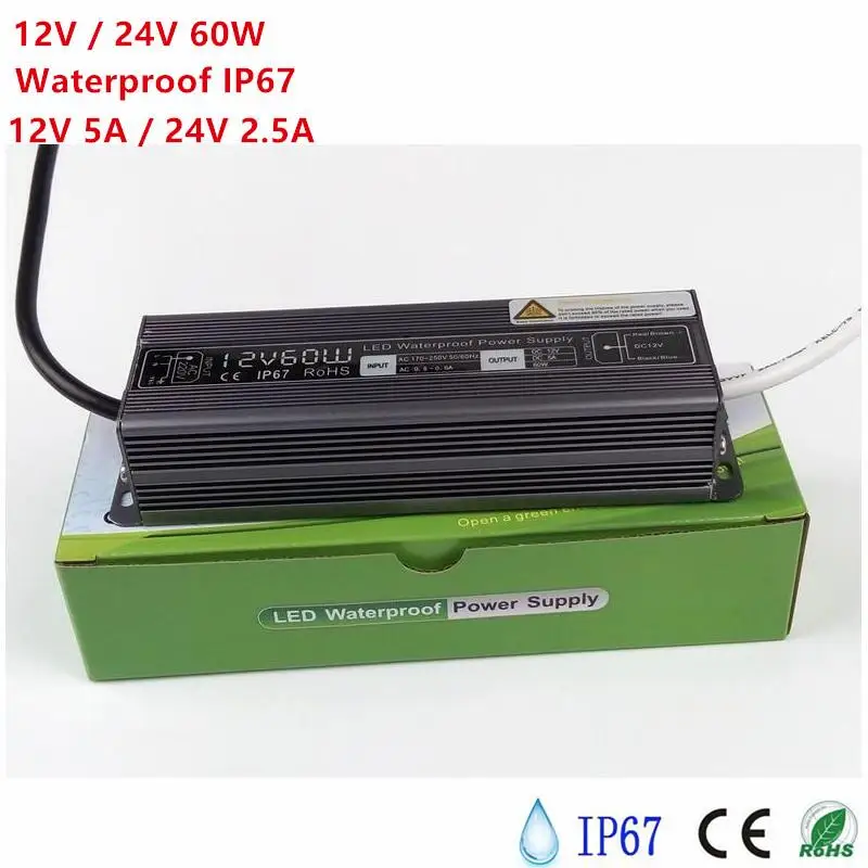 DC12V 24V 30 Вт 50 60 100 Водонепроницаемый IP67 электронный светодиодный драйвер адаптер