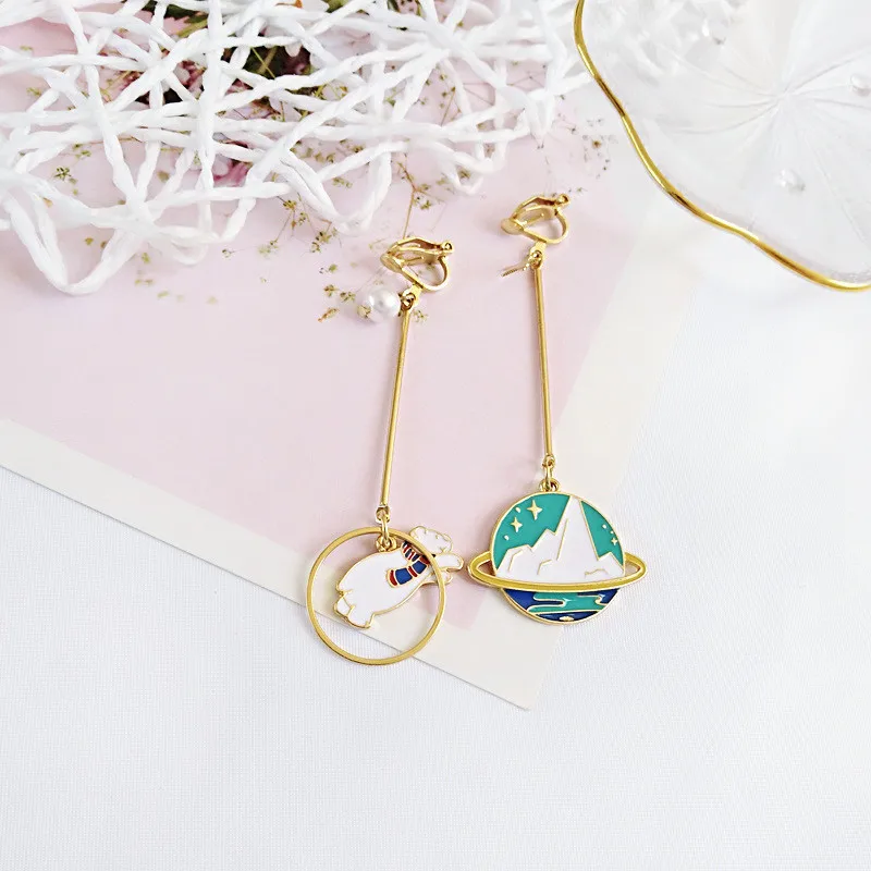 Женские серьги-шармы в виде мультяшного медведя кота космонавта звездочки