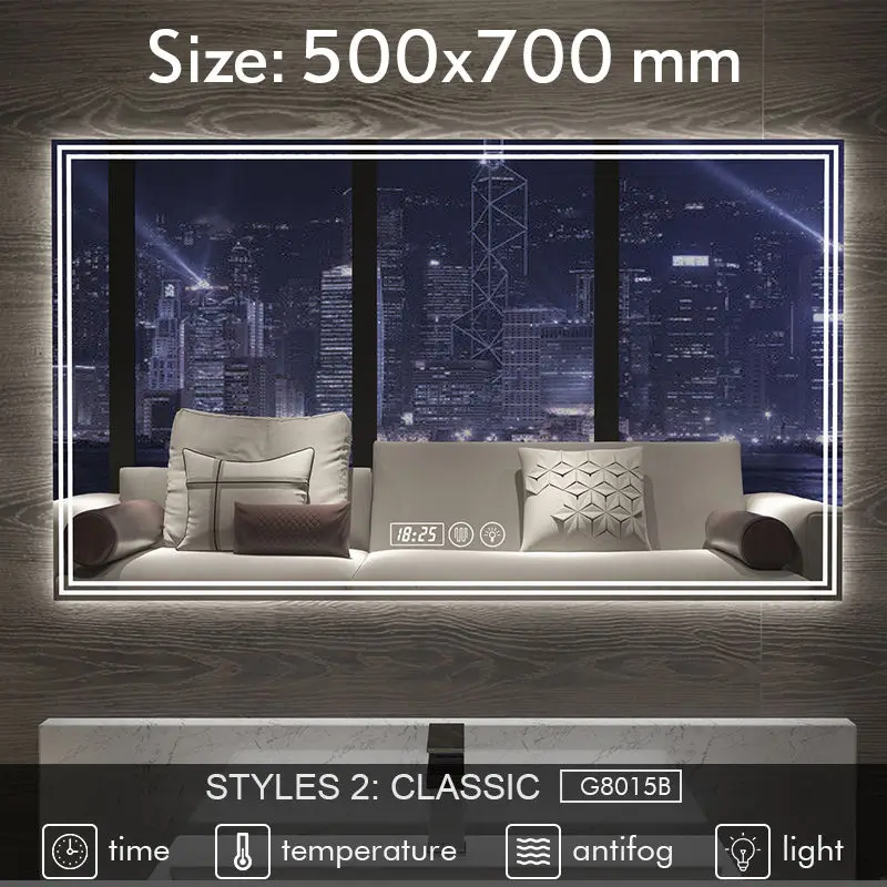 G8015B 500x700mm Gisha, умное зеркало, светодиодный, зеркало для ванной комнаты, настенное, зеркало для ванной комнаты, туалетное, противотуманное зеркало с сенсорным экраном, Bluetooth G8015 - Цвет: G8015B 500x700mm