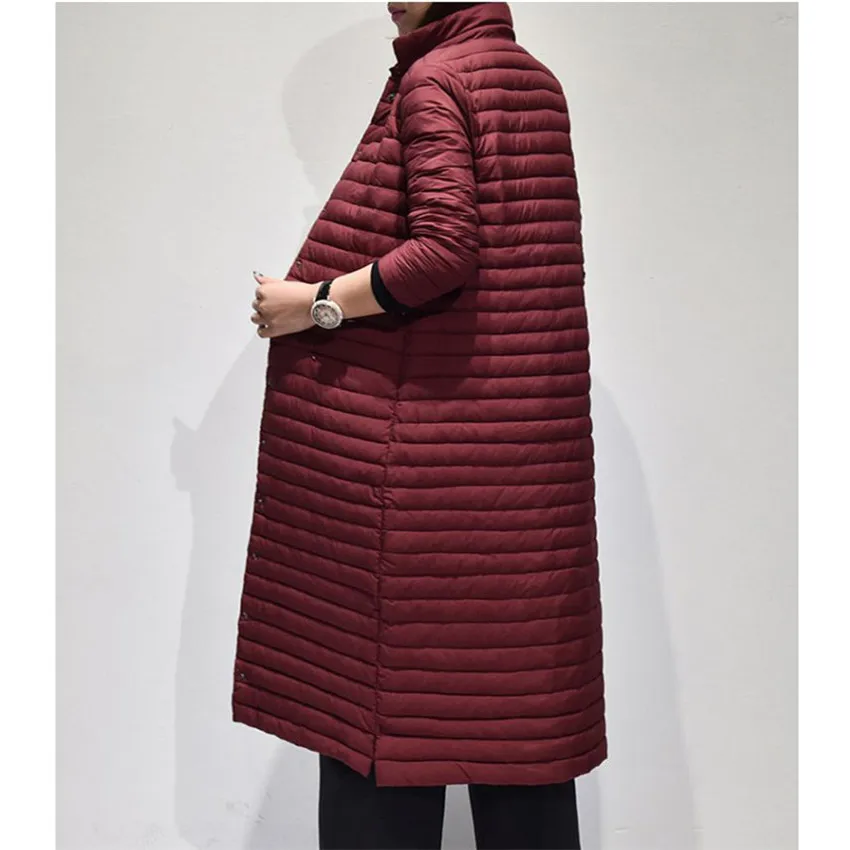 Новинка осени 2018 элегантный женский длинный пуховик на белом утином пуху тонкий