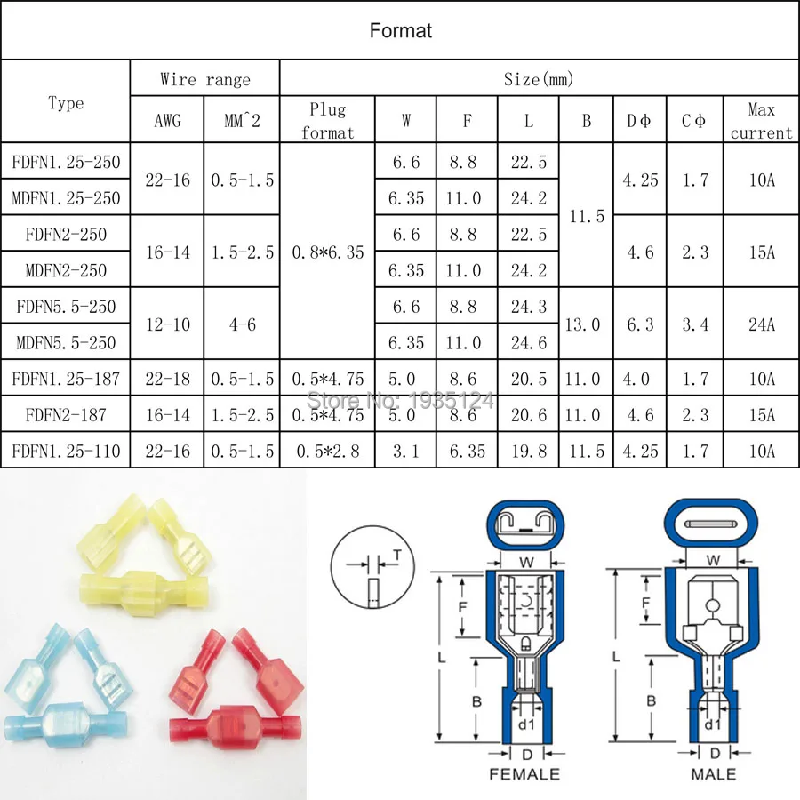 DMWD MDFN2-250 нейлоновый латунный мужской изолированный лопатка соединительный