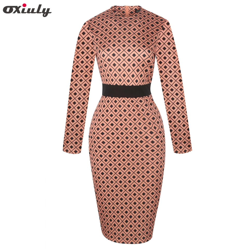 Цельное короткое осеннее платье Oxiuly одежда для работы vestidos офисное облегающее