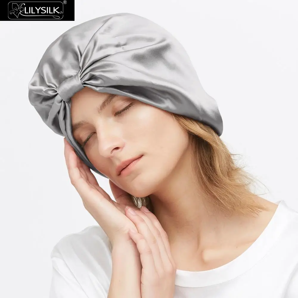 Silvergray LilySilk шелковая шапочка для сна Классическая плиссированная шапка для волос один размер Женская Новинка - Цвет: Silvergray