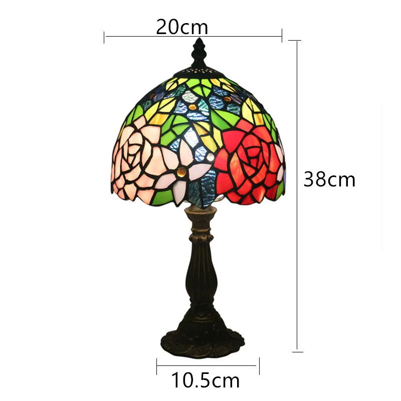 

8 Inch Tiffany Stained Glass Flowers Table Lamp European Bedroom Bedside Light Warm White Desk Lamp with Alloy Base