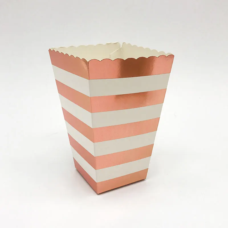Rose Gold H Stripe 12 шт. в полоску и горошек коробка для попкорна для День рождения украшения Поставки Candy бар Свадебный декор Baby Shower конфеты подарочной коробке для детей - Цвет: Rose Gold H Stripe
