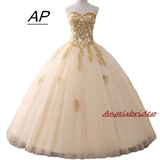 Gold Angelsbridep, Золотое бальное платье с аппликацией, бальное платье, бальное платье,, блестящее, хрустальное, Тюлевое, длина до пола, милое 16 платье, дебютантные платья - Цвет: Gold