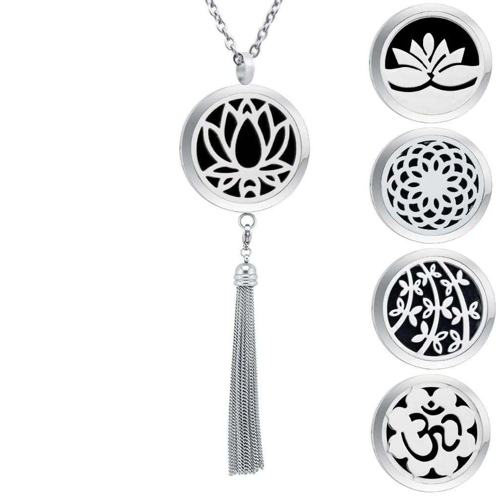 Lotus 30mm 316 Stainless Steel Aromatherapy / Essential Oils Diffuser Locket Pendant with Tassel drop shipping | Украшения и