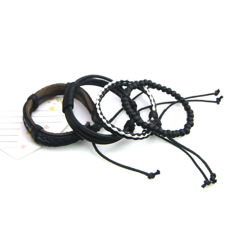 4 шт./компл. кожаная искусственная кожа ювелирные изделия черная оплетка браслет