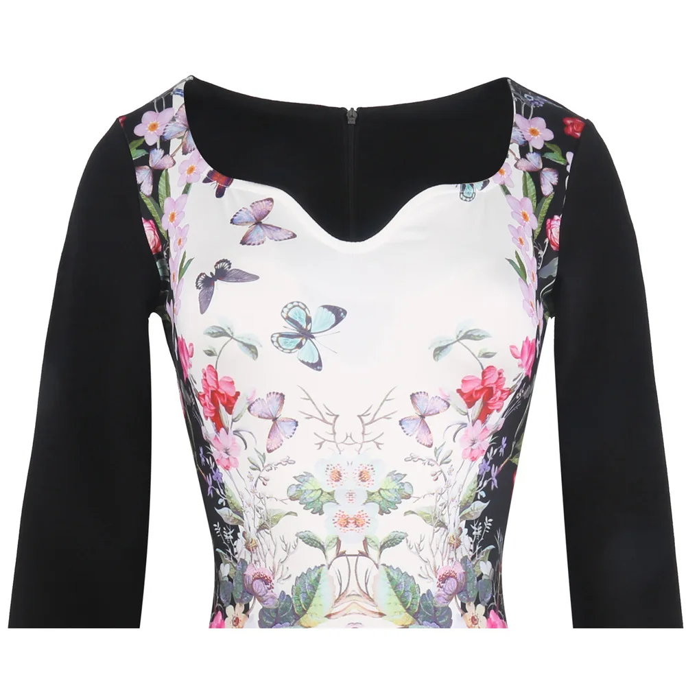 Fmasuth 3XL Plus Size Autumn Formal Dress Women Full Sleeve Floral Printed Business Ladies Knee Length Midi SL0896 | Женская одежда