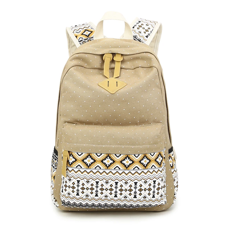 Хорошее Хаки Холст Печати Рюкзак Женский WMperfect Бренд Старинные Ноутбук Рюкзаки