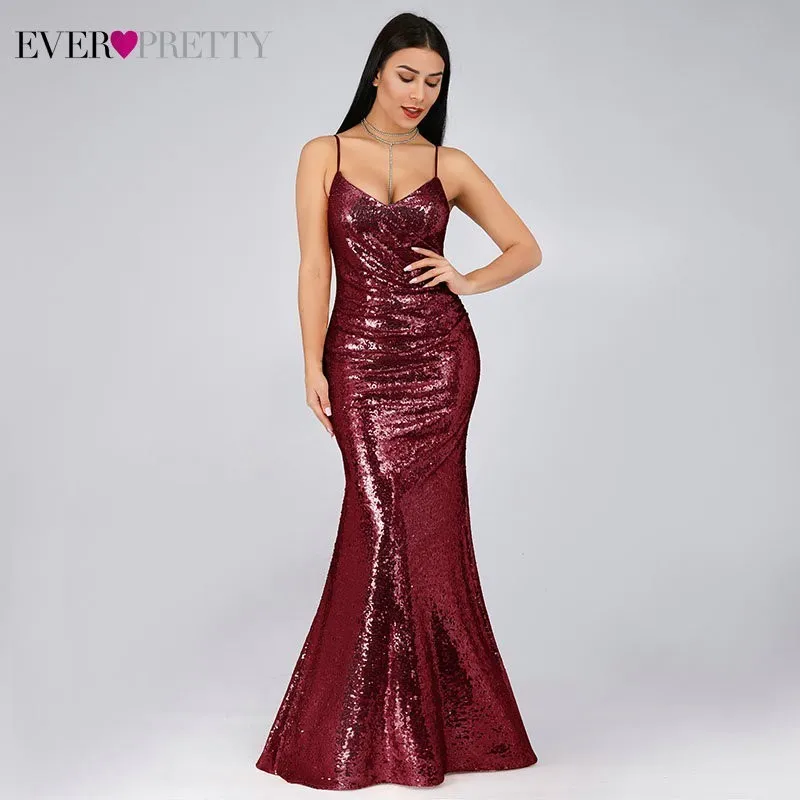 Robe De Soiree Новые Красивые EP07339 Сексуальные вечерние платья с v-образным вырезом на тонких бретелях с блестками без рукавов Длинные вечерние платья
