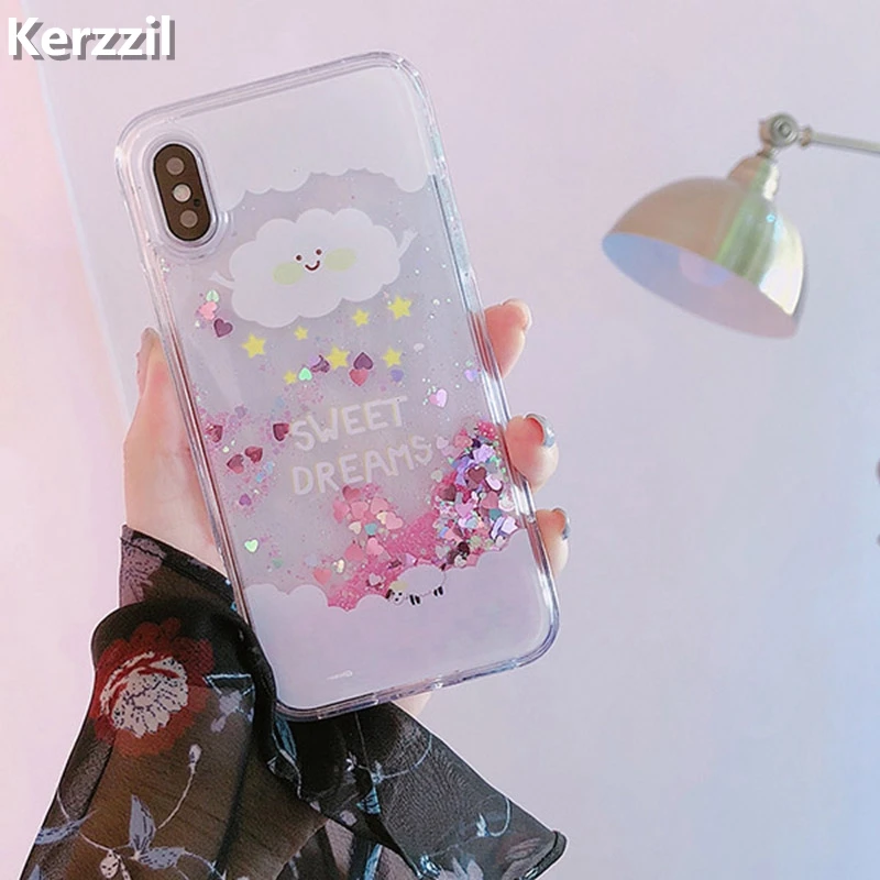 Kerzzil Bling Shining Stars Liquid Quicksand Case For iPhone X 10 Soft Cases Cover 7 8 6 6s Plus Cat Animal Capa | Мобильные