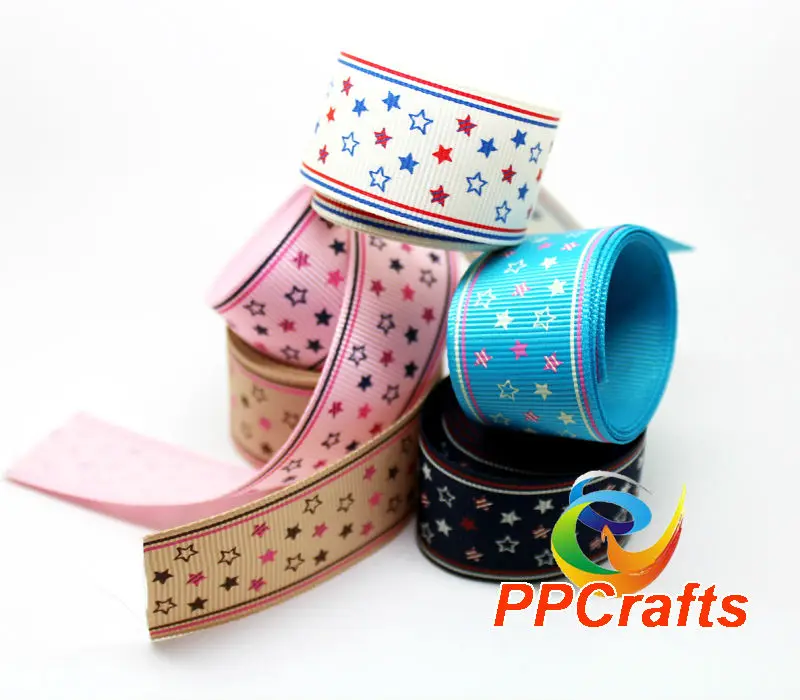 PPCrafts ленты 1 5 дюйма 38 мм Красочные Звезды печатных Grosgrain 100yds/рулон бесплатная