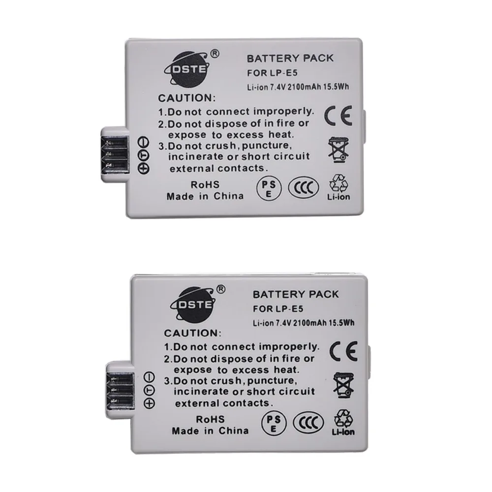 DSTE 2 шт. LP-E5 Батарея для цифровой однообъективной зеркальной камеры Canon EOS Rebel Xli T1i XS XSi Kiss цифровой X3 F X2 1000D 450D 500D+ UDC27A Dual USB Зарядное устройство