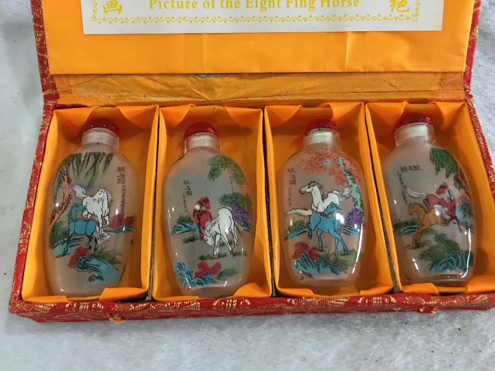 4pc Chinese antique 8 figure Eight steed painting glass SNUFF BOTTLE-painting home decoration BOTTLE | Дом и сад