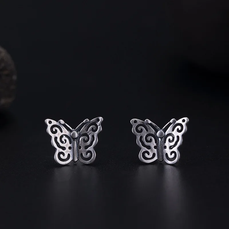 Женские винтажные серьги-бабочки гипоаллергенный стержень из серебра S925 пробы с