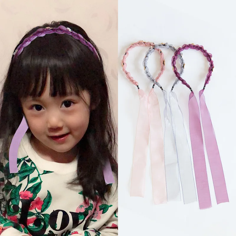 

Simple Girls Hairbands Ribbon pearl Turban Headband children kids Hair Head Hoop Bands Accessories scrunchies Headdress headwear