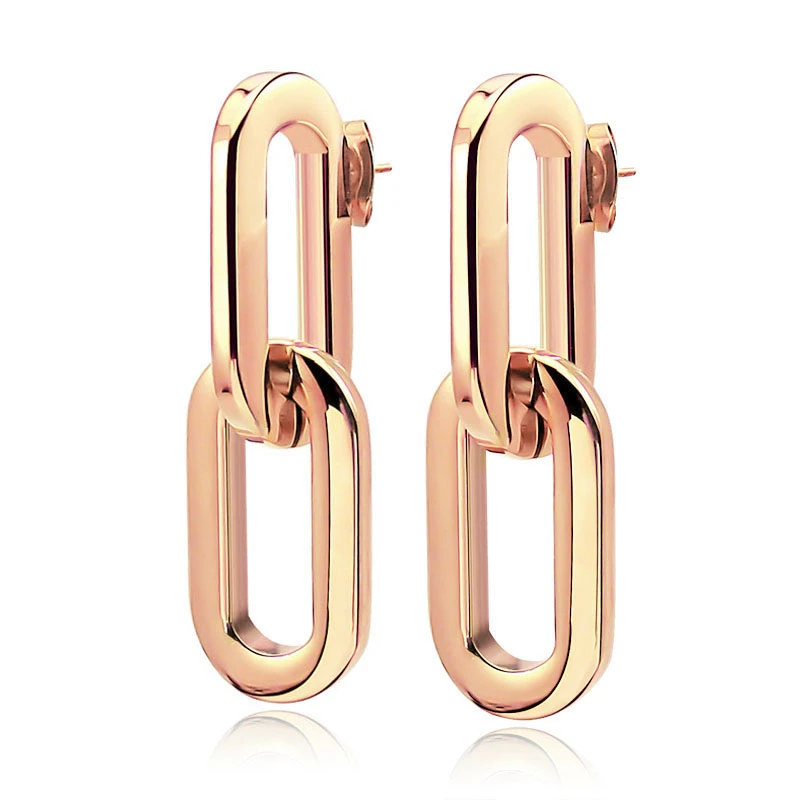 2 link rose gold Новые модные серьги-гвоздики из хирургической стали разной длины, овальные геометрические серьги-гвоздики для женщин, Серебряное Золотое розовое - Окраска металла: 2 link rose gold