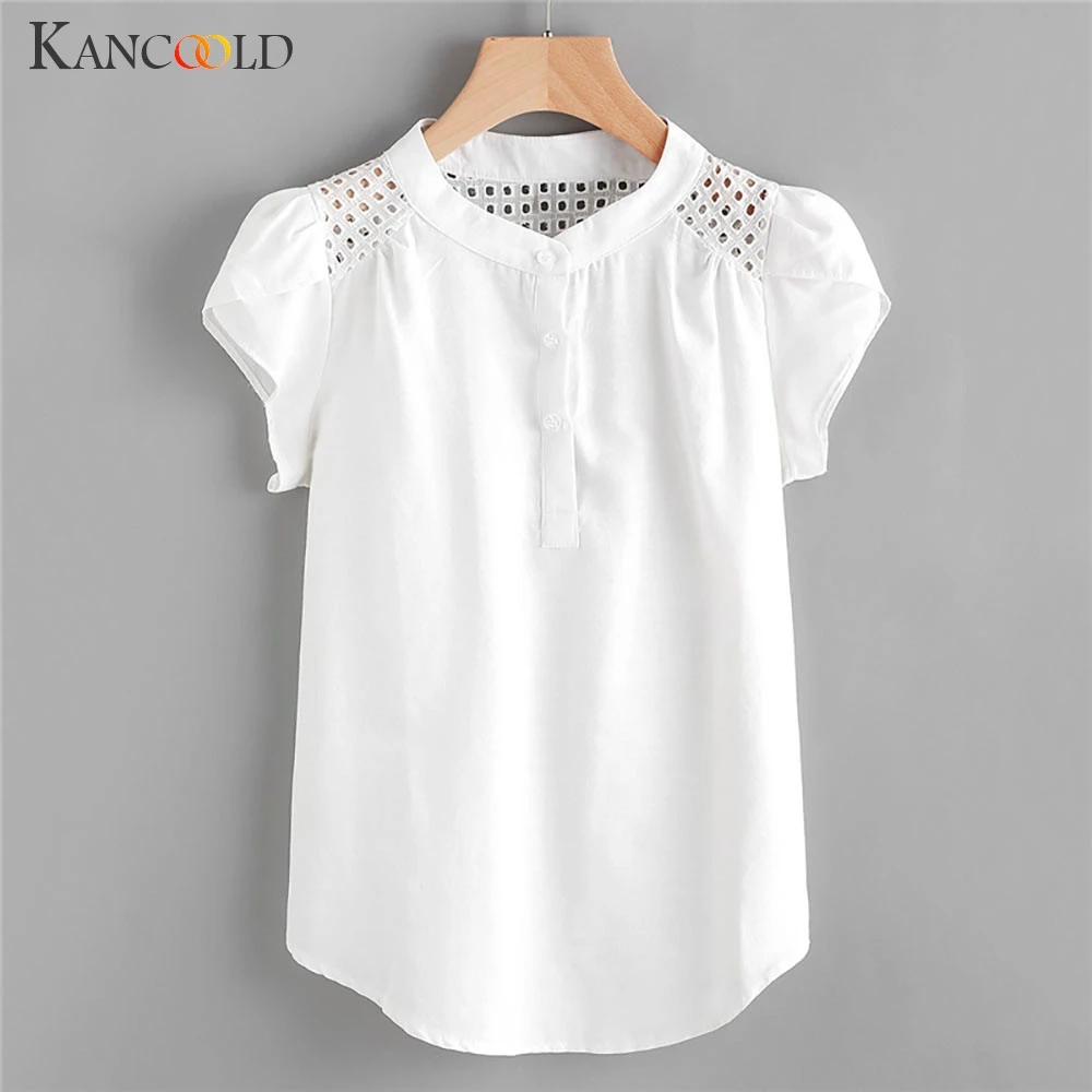 

KANCOOLD top T-shirt Women Solid O-Neck Hollow Out T-Shirt Short Butterfly Sleeve Casual fashion new top femme 2019FEB4