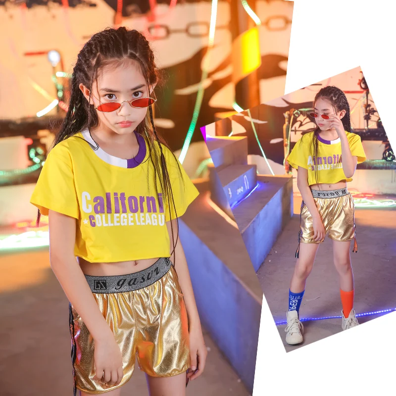 Модные танцевальные костюмы для девочек Одежда в стиле хип-хоп джазовых танцев