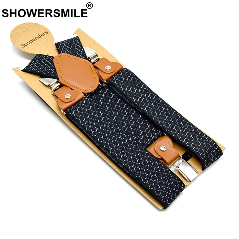 SHOWERSMILE подтяжки в клетку мужские деловые Y сзади подтяжки ремни 3,5 см широкие подтяжки Зажимы 3 мужские s брючный ремень черные подтяжки