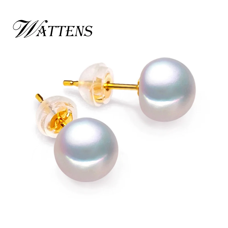 

18K Gold earrings pearl Jewelry ,Pearl classic 18k yellow gold stud earrings for women gift box wedding party earrings for love