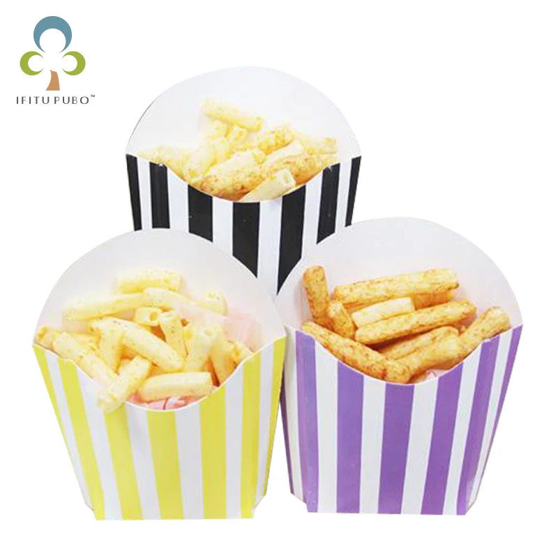 12 шт./лот полосатый Стиль французский коробки для картофеля фри свадьбы или