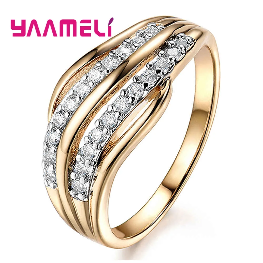 

Genuine 925 Sterling Silver Stackable Ring CZ Inlay Pave Water Wave Finger Decoration for Women Wedding Anniversary Jewelry Anel