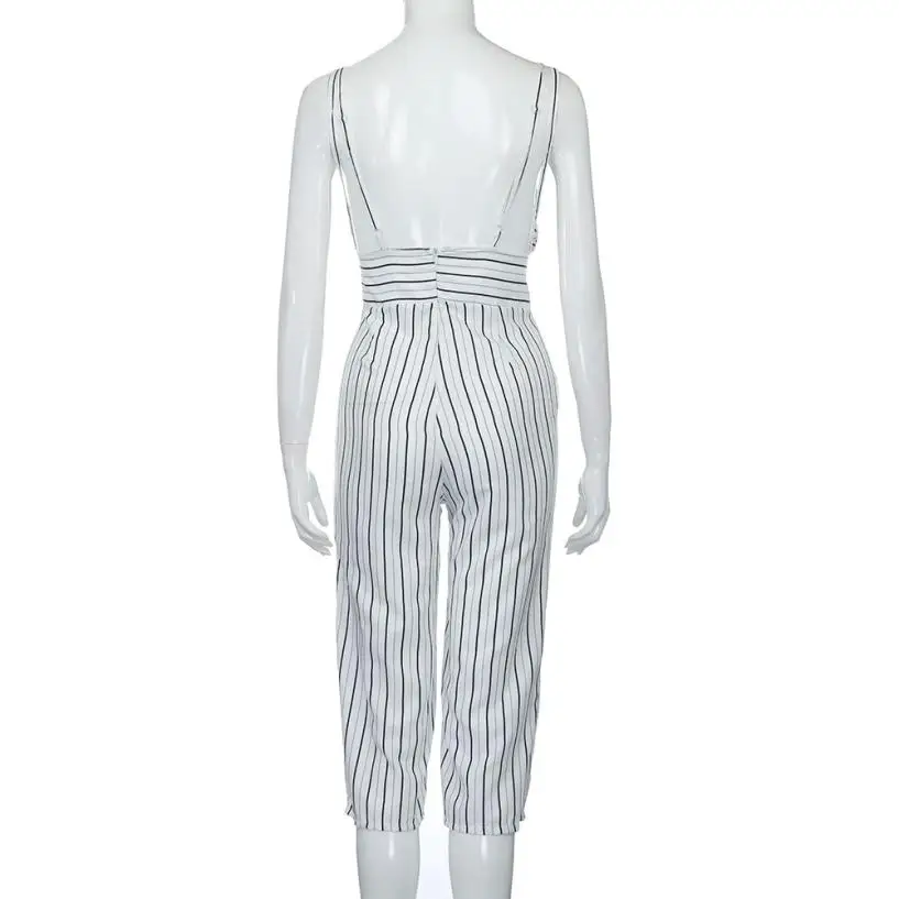 2018 летний женский комбинезон в Вертикальную Полоску без рукавов с открытой