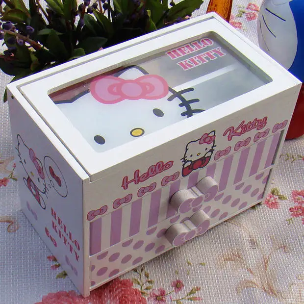 1 шт. мультфильм белый розовый hello kitty очаровательный деревянный шкатулка