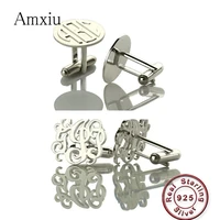 amxiu custom name sleeve clips 925 sterling silver cufflinks personalized engrave letter cuff links clips for men accessories