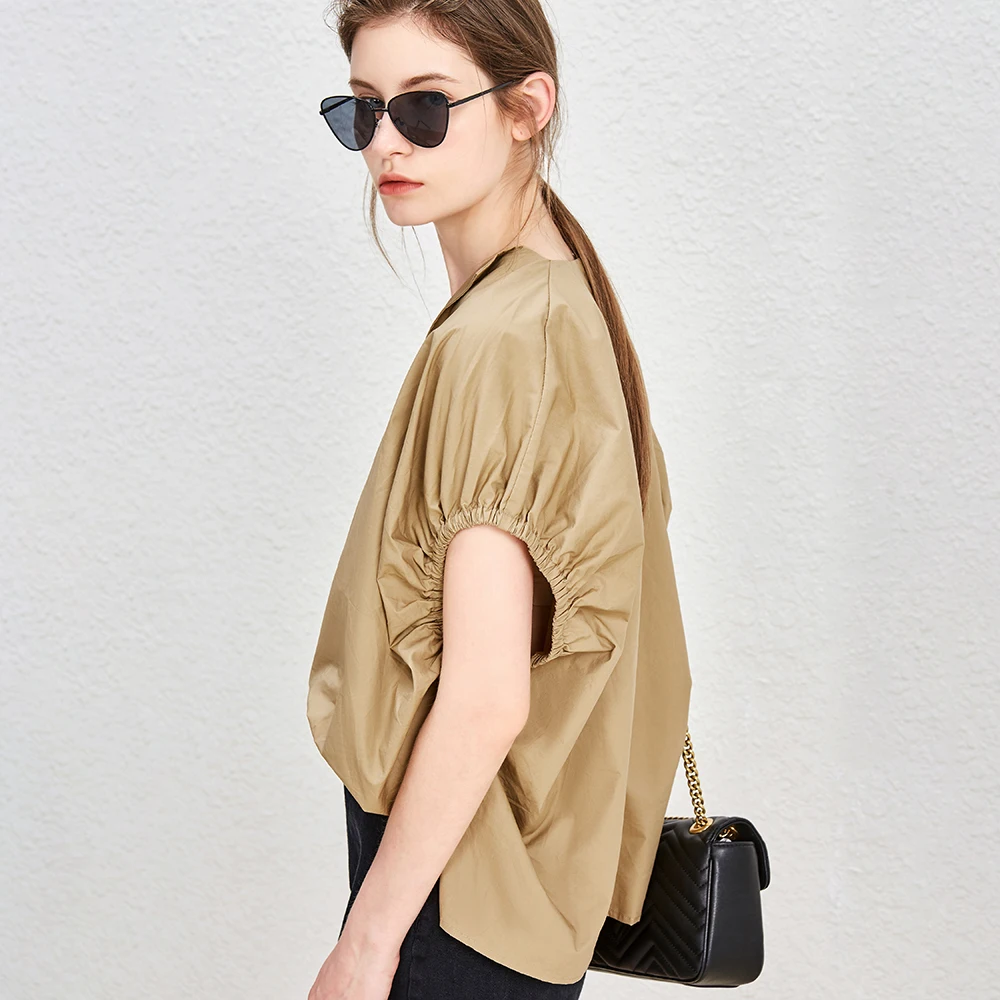 Blouse Women Shirt Simple Design 100% Cotton V Neck Batwing Sleeves Elastic Cuff 2 Colors Loose Top New Fashion Summer 2018 |