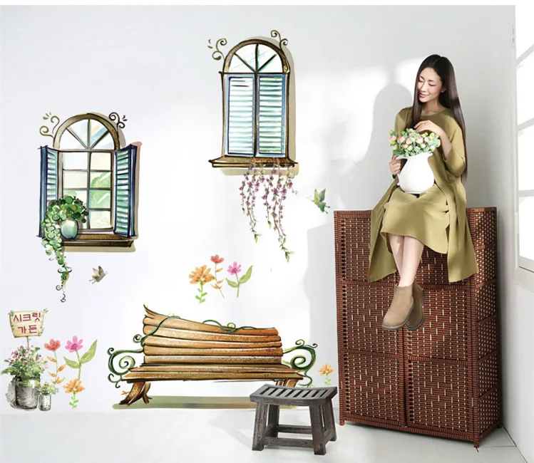 Съемные романтические 3d оконные сцены бонсай цветок настенные наклейки детская