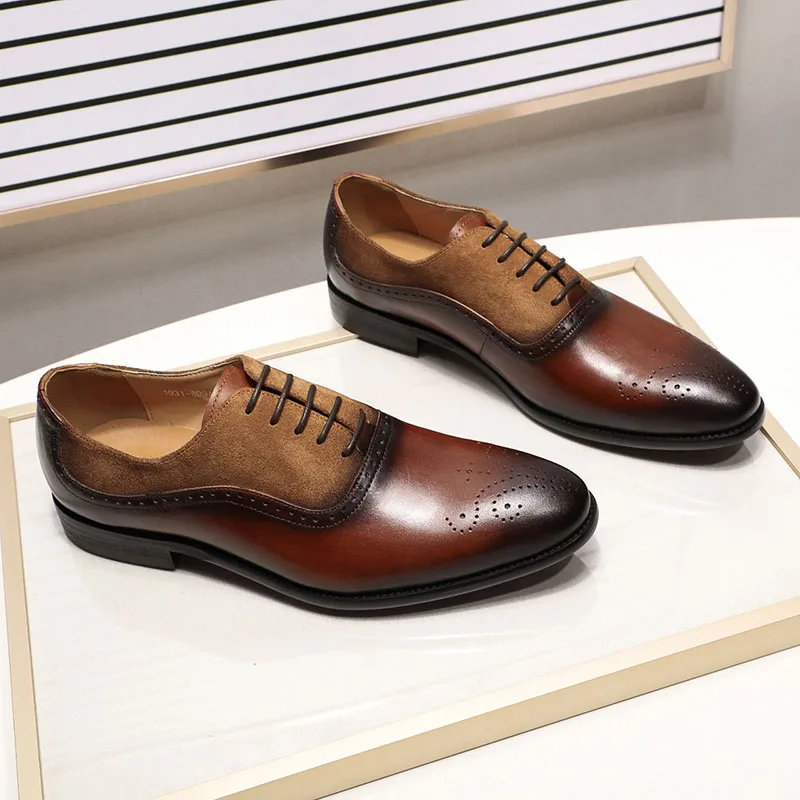 2019 модные мужские туфли оксфорды с закругленным носком Мужские модельные из