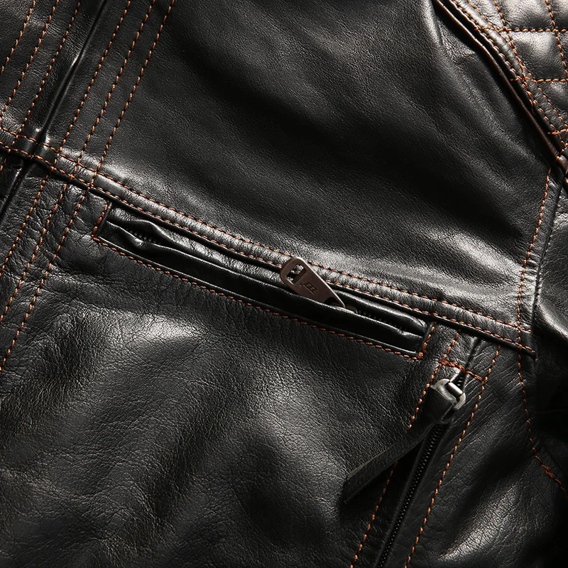 DHL Free Shipping Men Genuine Cow Leather Jacket New Professional Motorcycle Biker Jacket Top Quality Spring Autumn Coat