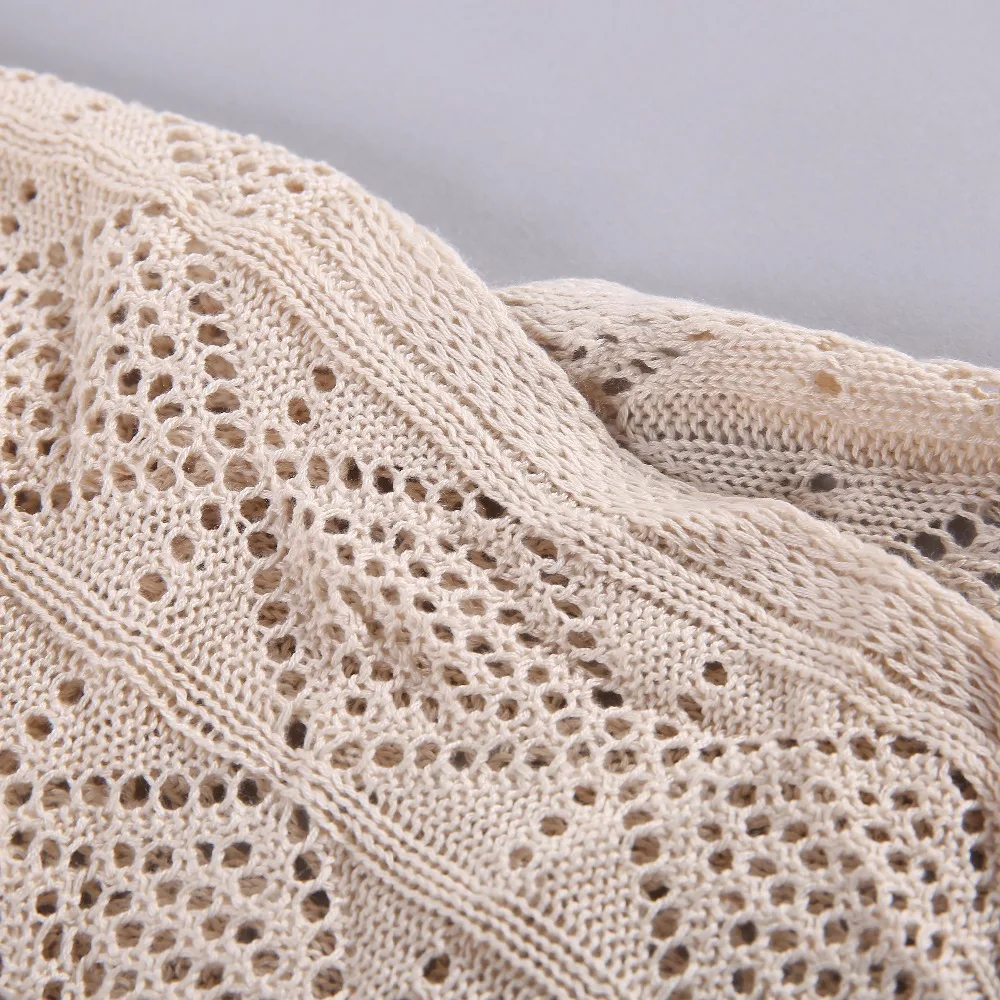 Американский Женская одежда Тонкий вязаный кардиган без подкладки полые