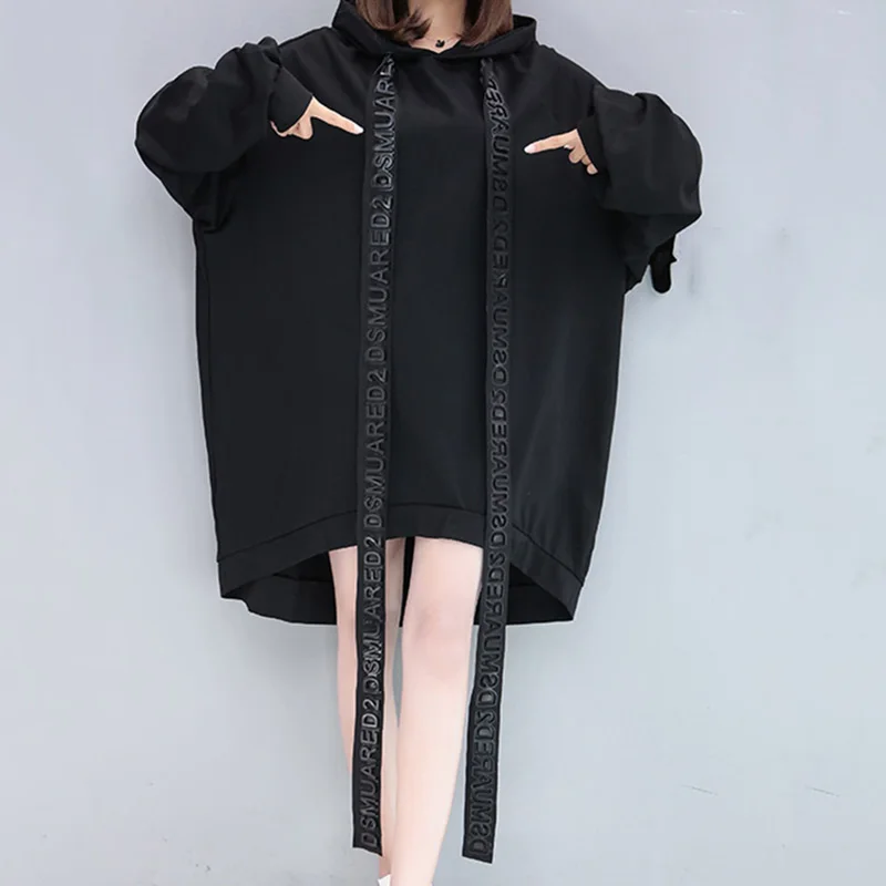 Осенние женские толстовки,, свободные, большой размер, XL-3XL, топы, ассиметричный, средний, длинный, Модный пуловер, женские, одноцветные толстовки DD632