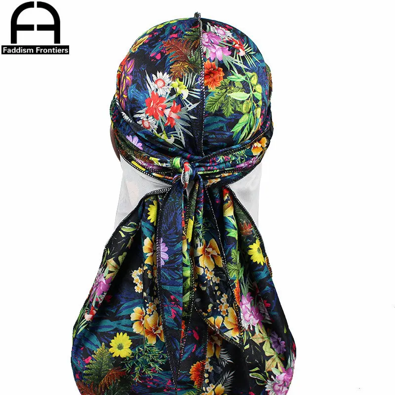 Черный Премиум для мужчин Листья печати бархат Durags банданы головные уборы DuRag тюрбан шапка шапочка для душа интимные аксессуары волны кепки - Цвет: Черный